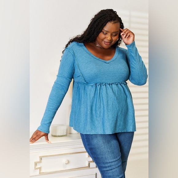 Jade By Jane Frill Trim Babydoll Blouse - Picture 1 of 9